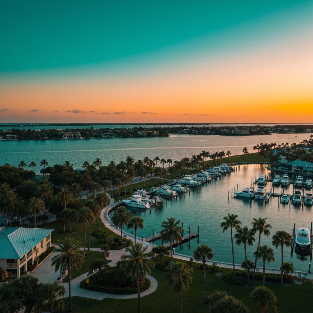 Aerial sunset view of Florida's Treasure Coast waterfront